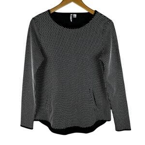 Elle Womens Long Sleeve Textured Crewneck Sweater with Pockets Black White Small